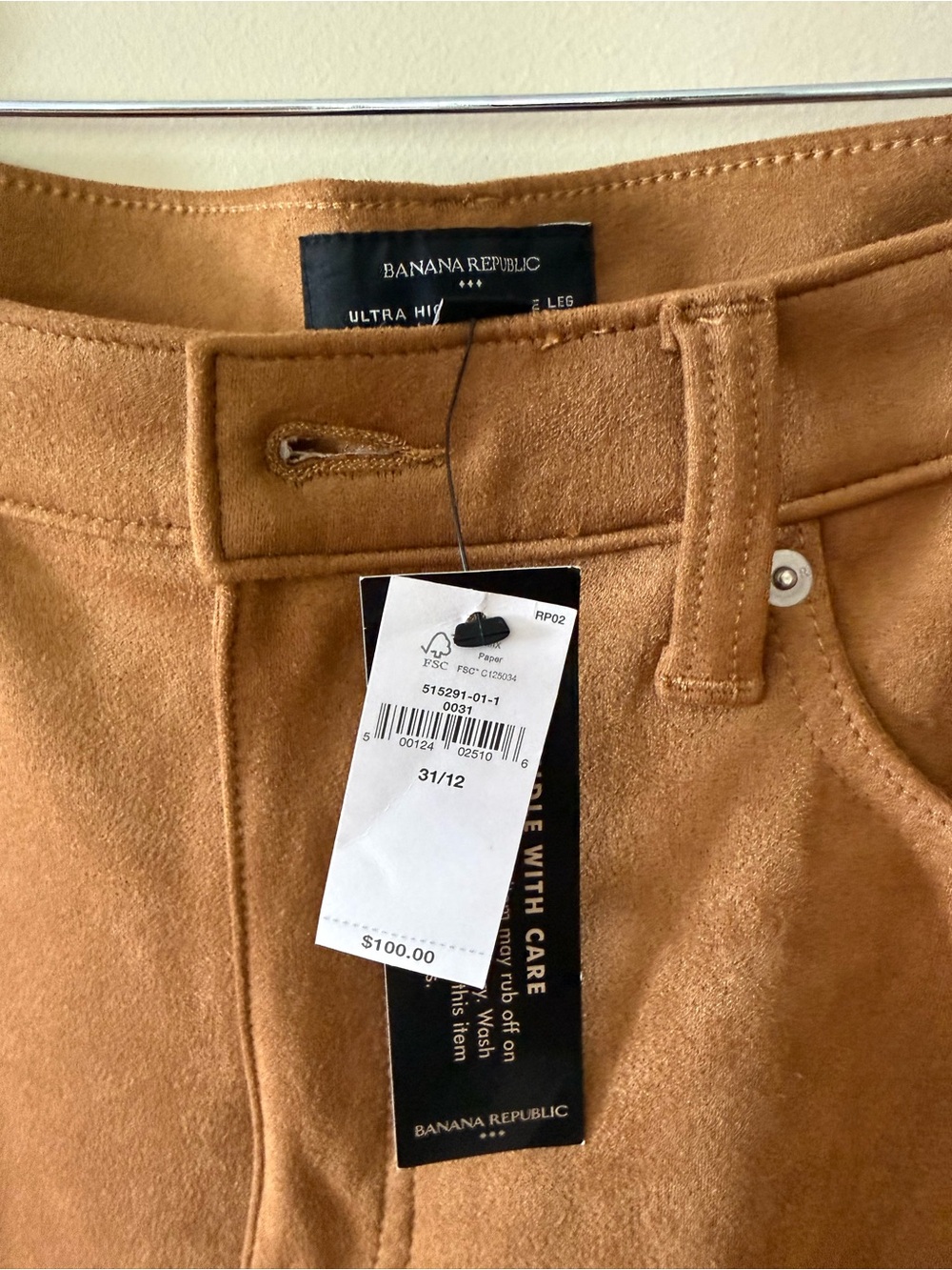 Banana Republic Women’s Vegan Suede Caramel High Rise Wide Leg Trousers